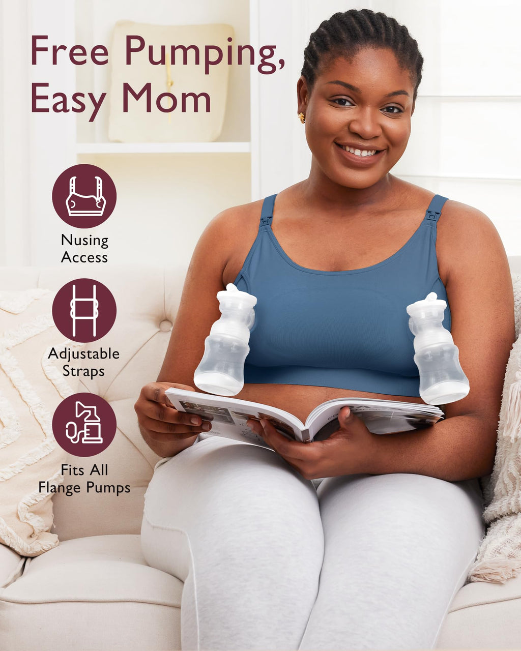 Momcozy Hands Free Pumping & Nursing Bra, Adjustable Cotton Breast Pump Bra