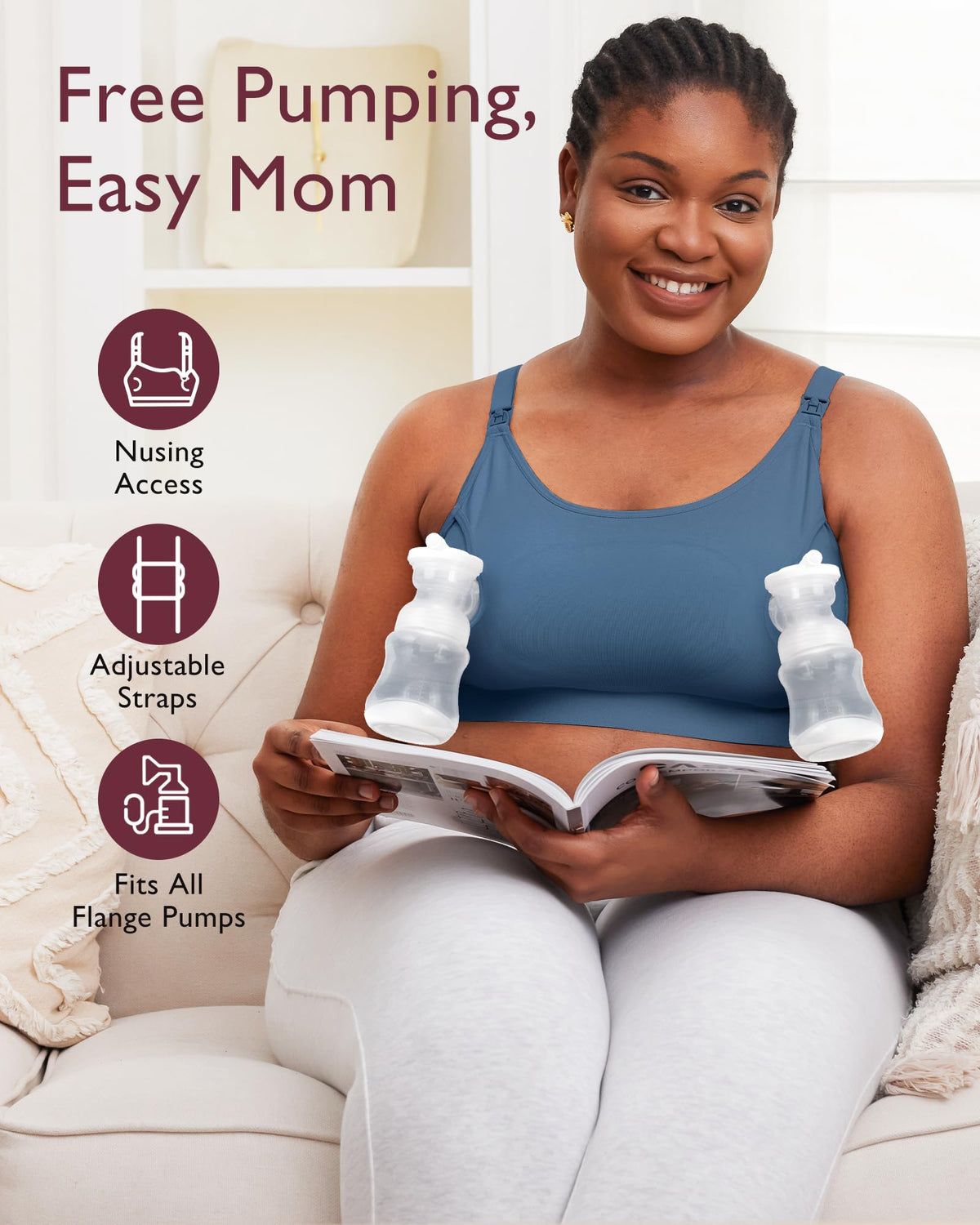 Momcozy Hands Free Pumping & Nursing Bra, Adjustable Cotton Breast Pump Bra