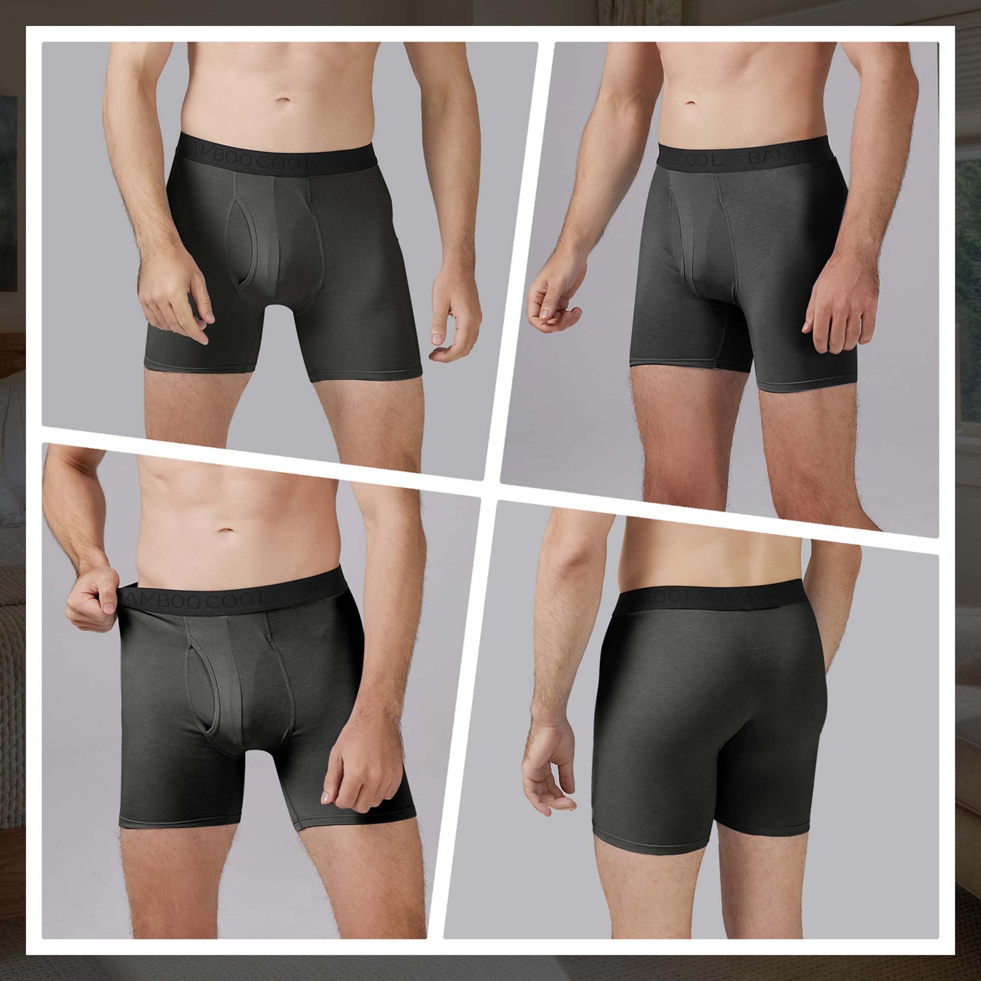 BAMBOO COOL Men's Underwear Breathable Boxer Briefs with Fly Moisture-Wicking Lightweight Underwear 7-Pack