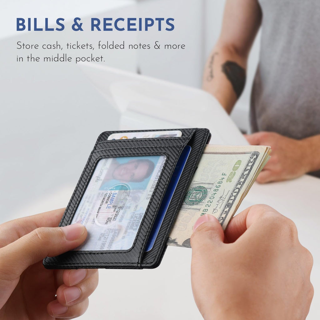 Buffway Slim Minimalist Front Pocket RFID Blocking Leather Wallets for Men and Women - Cross Black