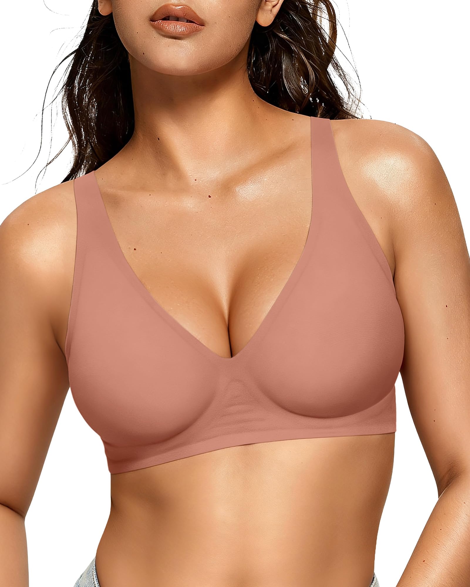OEAK Womens Jelly Bras Wireless Deep V Bralette Comfy Push Up Tshirt Bras