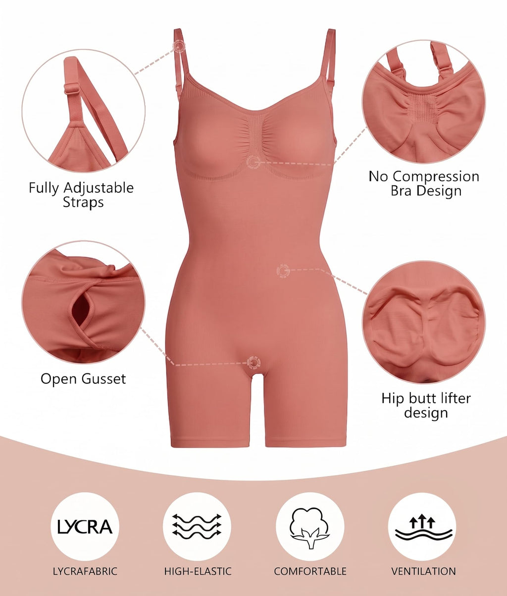 SHAPERX Shapewear for Women Tummy Control Bodysuit Mid Thigh Body Shaper Shorts for a Lifted Look