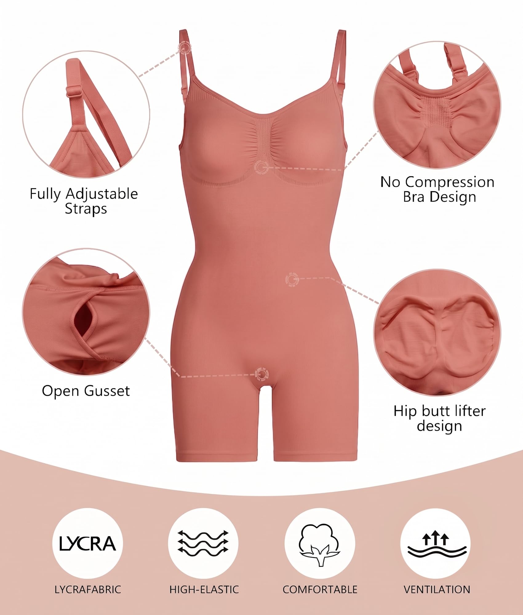 SHAPERX Shapewear for Women Tummy Control Bodysuit Mid Thigh Body Shaper Shorts for a Lifted Look