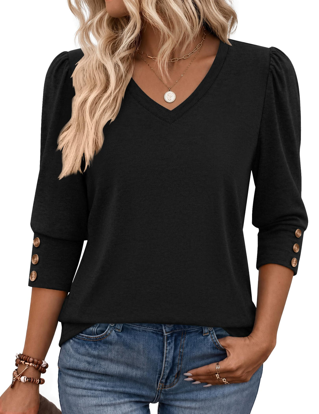 Zeagoo Womens 3/4 Sleeve V Neck T Shirts Dressy Casual Tops