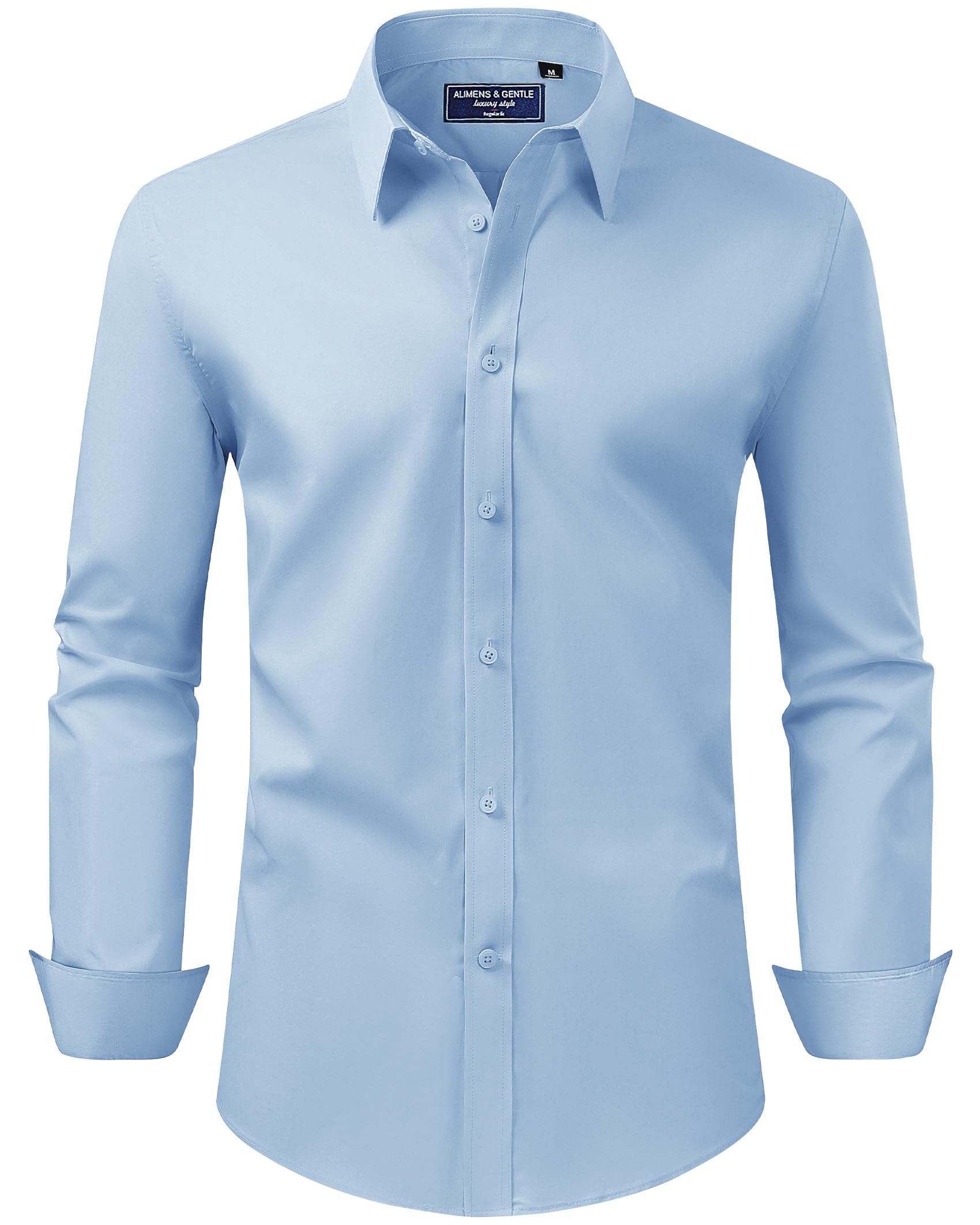 Alimens & Gentle Men's Dress Shirt Regular Fit Stretch Stain Shield Long Sleeve Solid Business Wedding Button Down Shirts