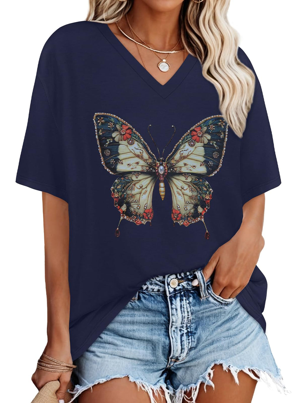Oversized Tshirts for Women Graphic V Neck Short Sleeve Summer Casual Tops