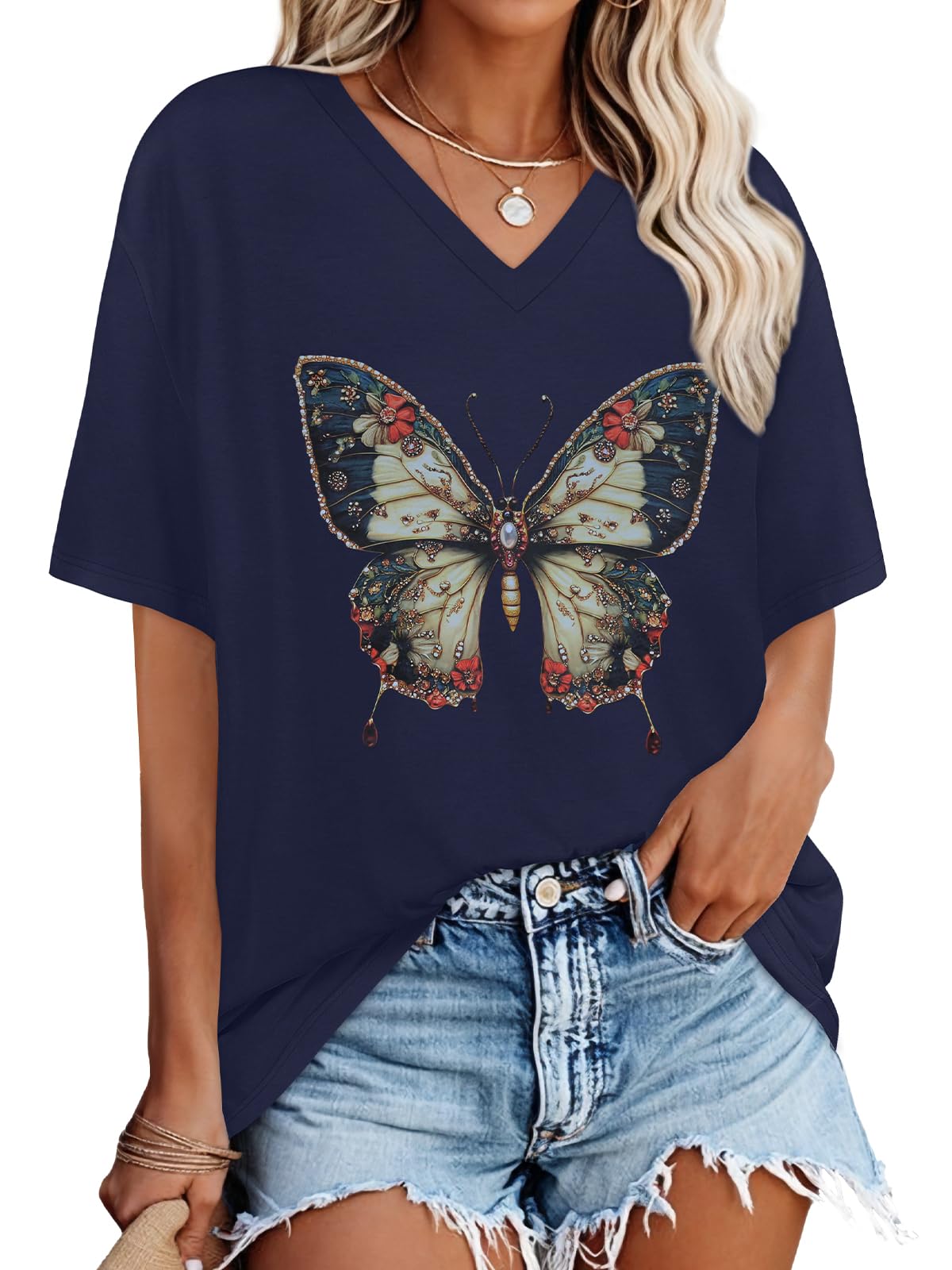 Oversized Tshirts for Women Graphic V Neck Short Sleeve Summer Casual Tops