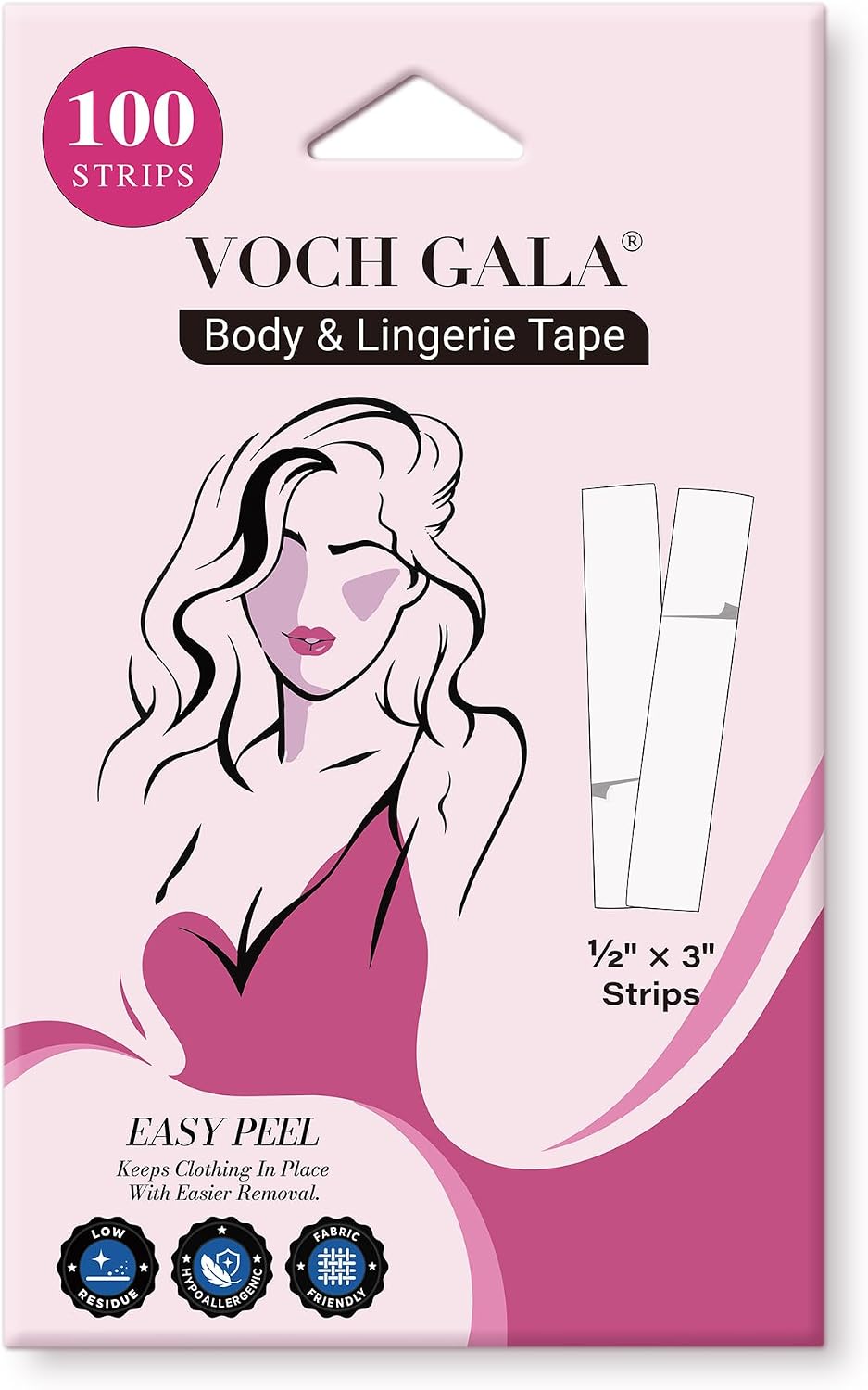 Double Sided Tape for Clothes & Fashion, 100 Pre-Cut Strips, Lingerie Tape