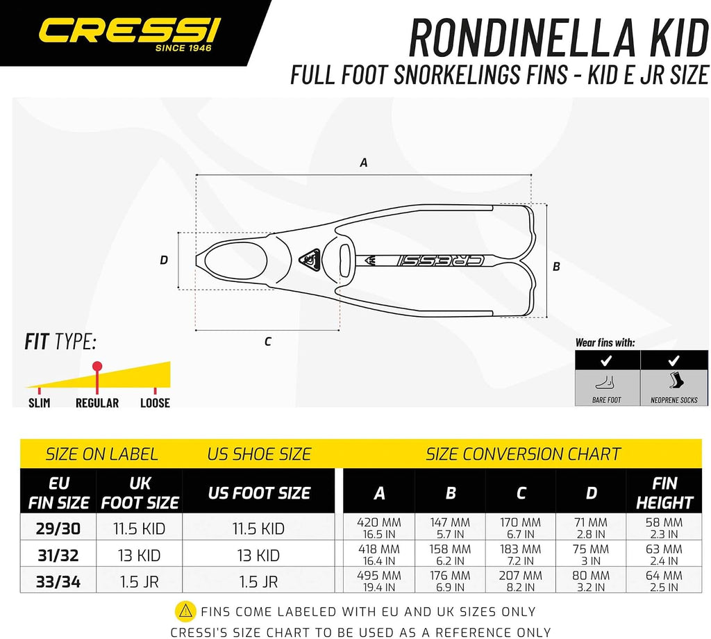 Cressi Rondinella Palet Mükemmel Ayak Uyumu, Dengeli Palet Palaları ile Yüzmeyi Kolaylaştırır Palet