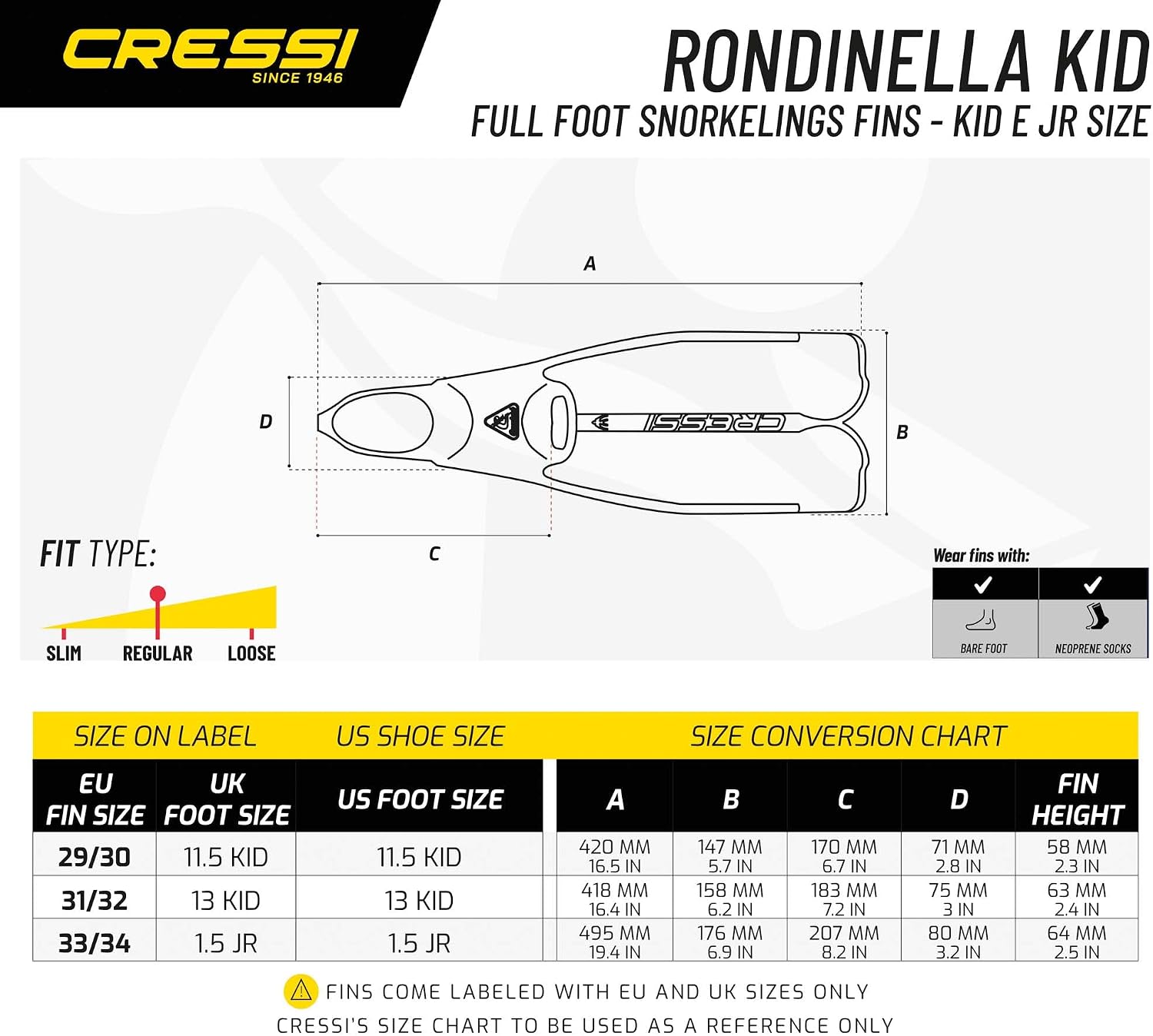 Cressi Rondinella Palet Mükemmel Ayak Uyumu, Dengeli Palet Palaları ile Yüzmeyi Kolaylaştırır Palet