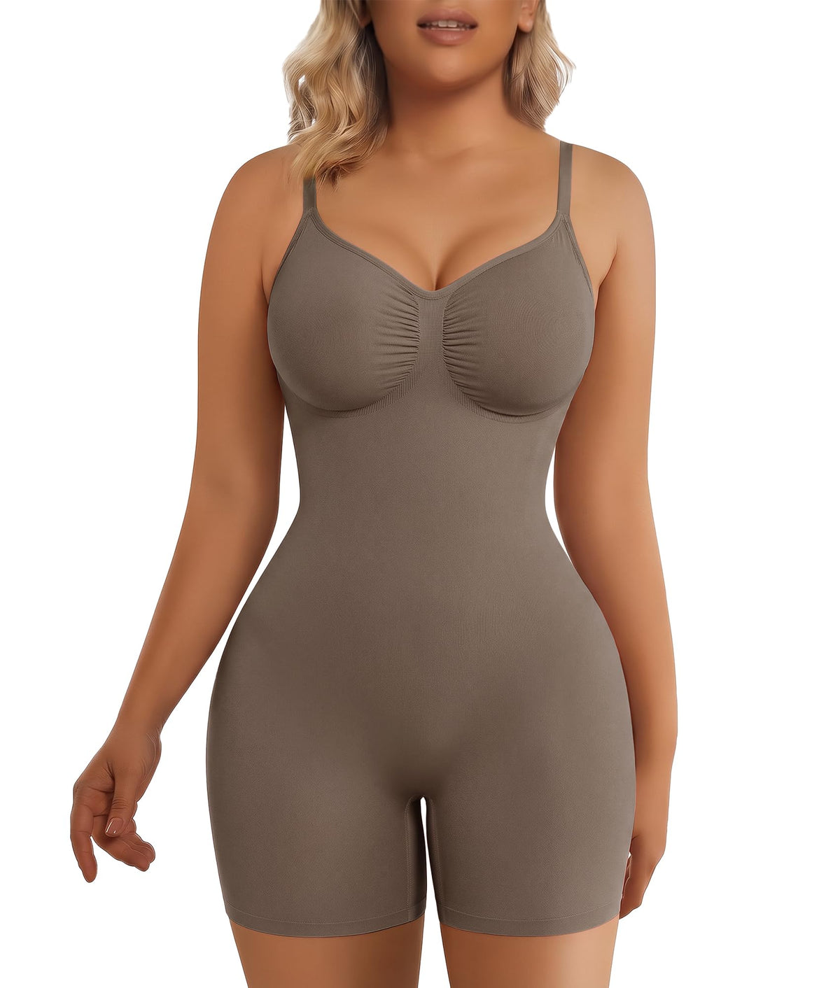 SHAPERX Shapewear for Women Tummy Control Bodysuit Mid Thigh Body Shaper Shorts for a Lifted Look