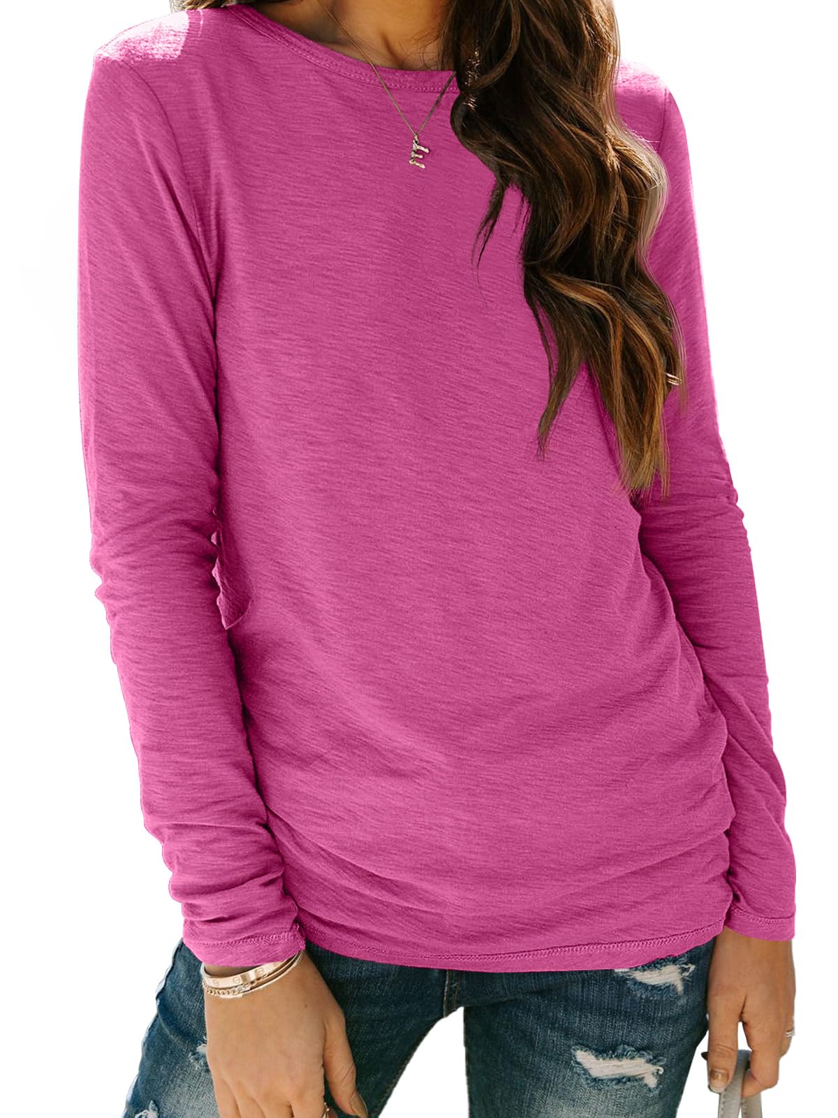AUTOMET Women's Long Sleeve Crewneck Shirts Casual Basic Tops