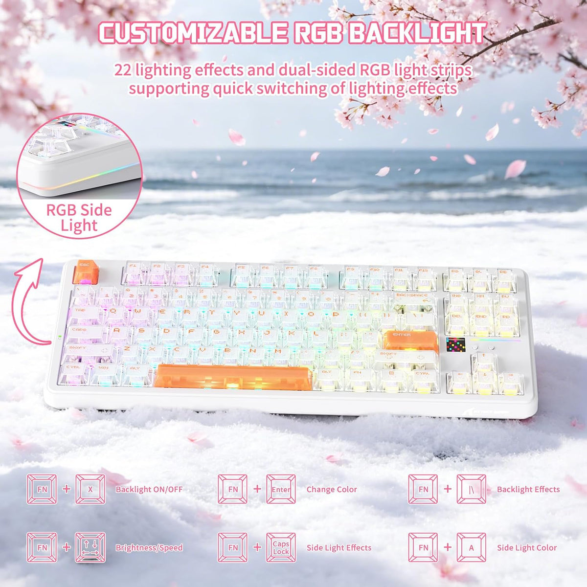 ATTACK SHARK X87 ULTRA Kablosuz Mekanik Oyun Klavyesi Dot Matrix Ekranlı, BT/2,4 GHz/Kablolu, Çift 8000Hz Yoklama Oranı,%75 Hot-Swap, 10000mAh, RGB, Shark Fin Kablosuz Alıcı, Mürekkep Gölge