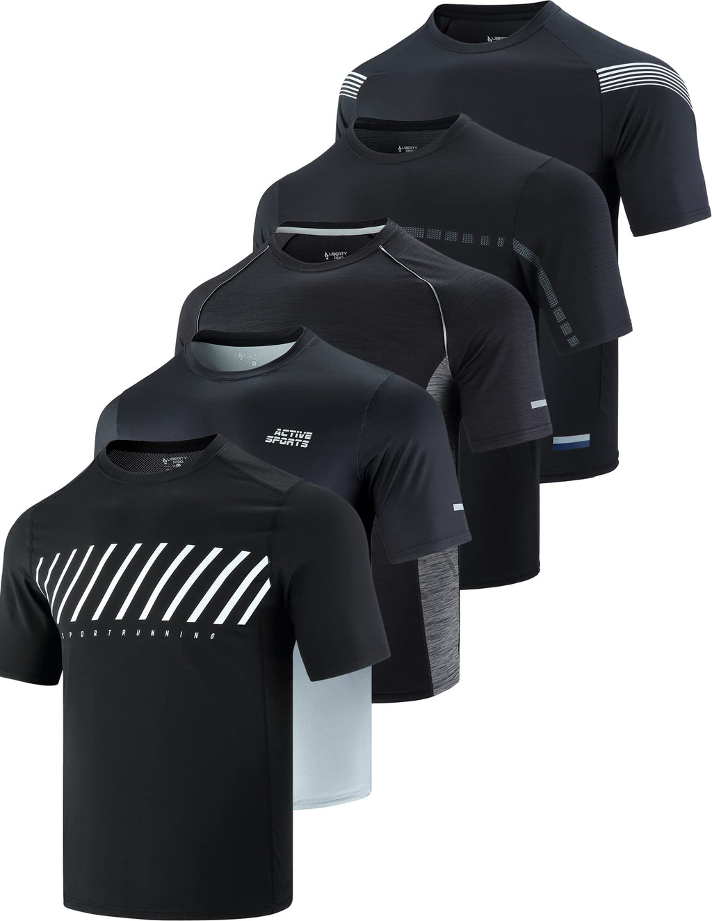 Liberty Imports 5 Pack Men's Active Quick Dry Crew Neck T Shirts