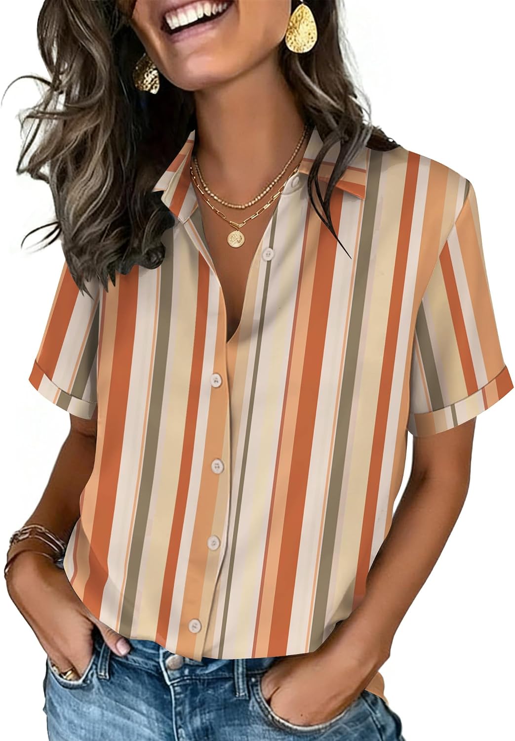 Zeagoo Button Down Shirts for Women Short Sleeve Tops Dressy Casual Blouses
