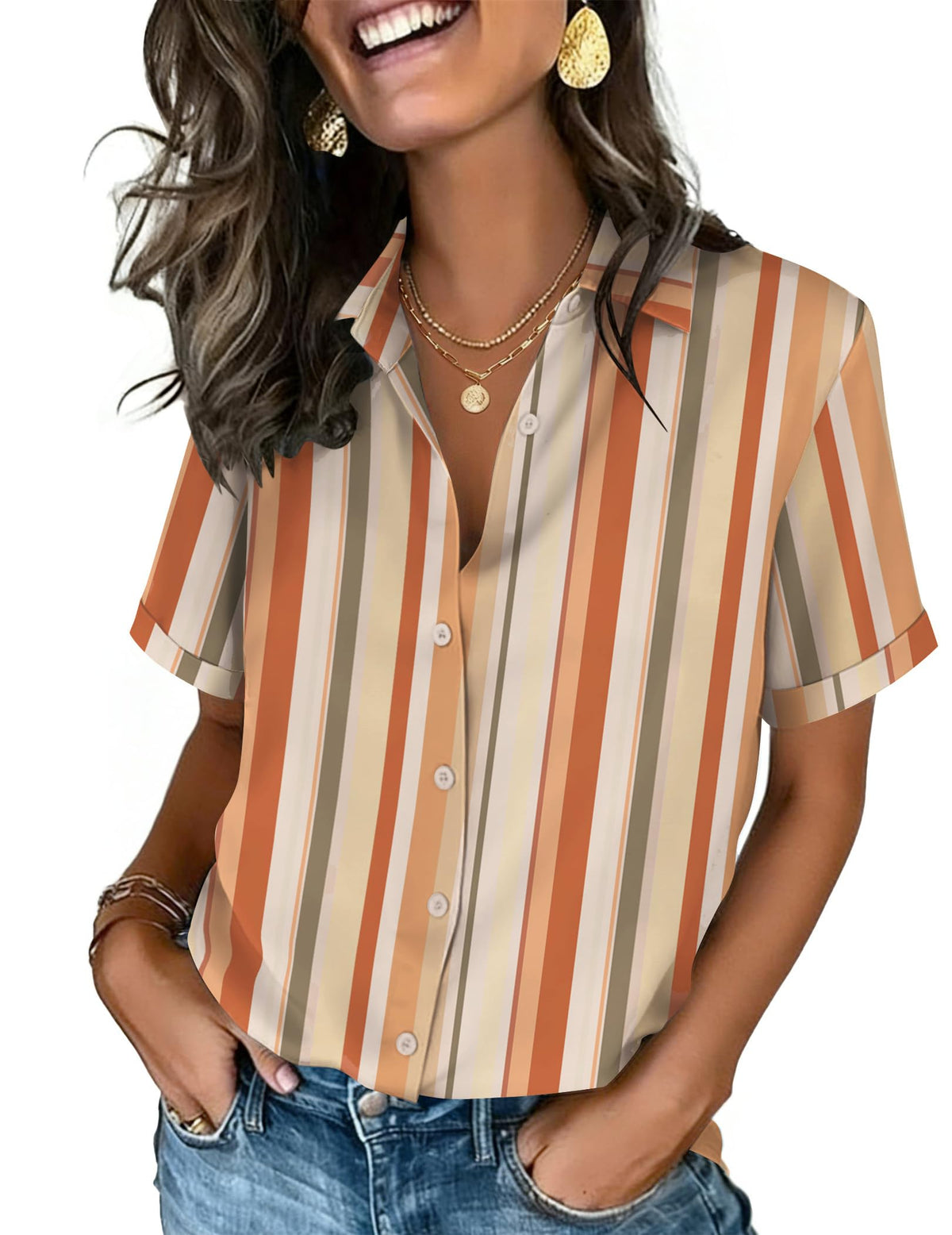 Zeagoo Button Down Shirts for Women Short Sleeve Tops Dressy Casual Blouses