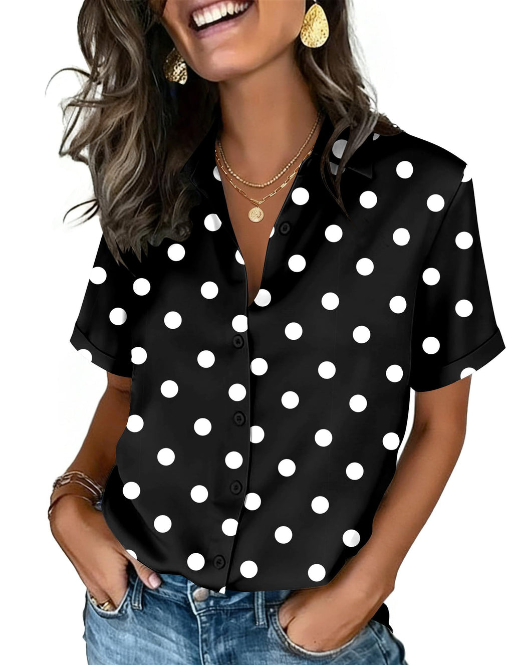 Zeagoo Button Down Shirts for Women Short Sleeve Tops Dressy Casual Blouses