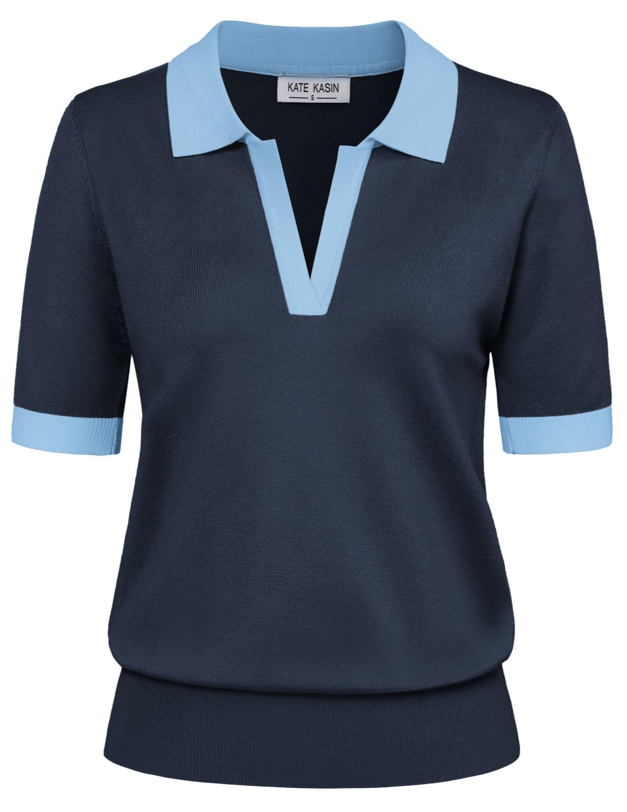 Women's Short Sleeve Classic V Neck Collared Casual Polo Sweater Tops