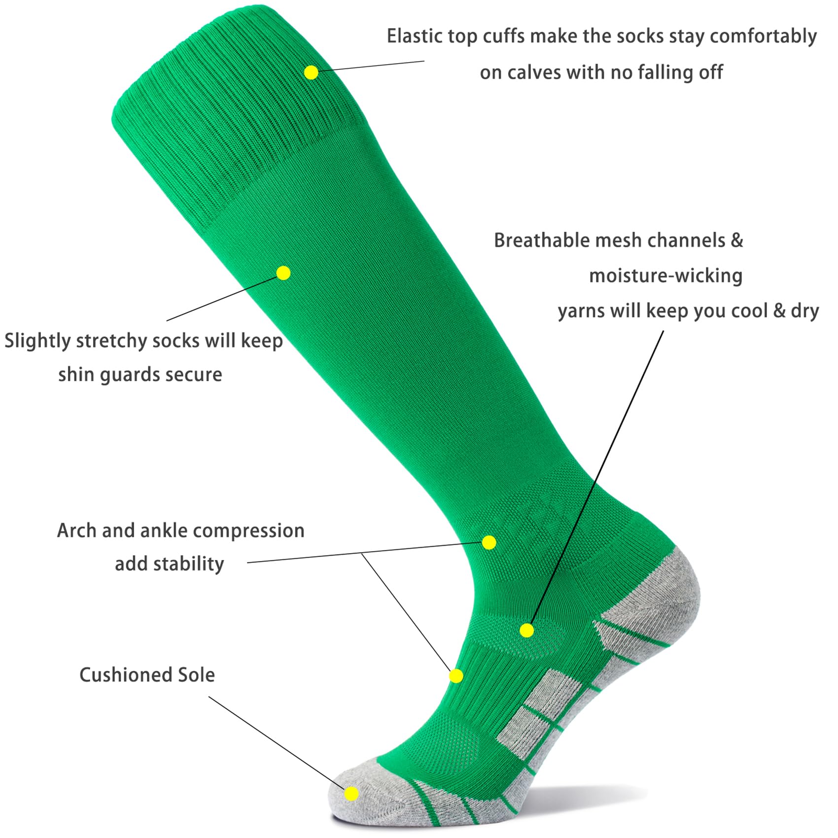 CWVLC Soccer Socks (1/3/5 pairs) Team Sport Knee High Socks for Adult Youth Kids