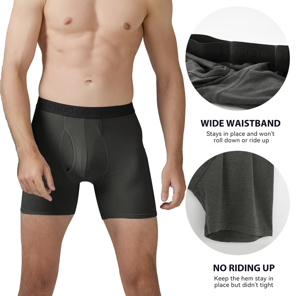 BAMBOO COOL Men's Underwear Breathable Boxer Briefs with Fly Moisture-Wicking Lightweight Underwear 7-Pack