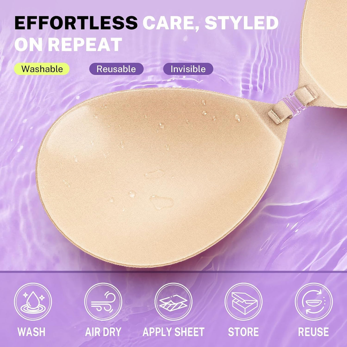 Invisible Strapless Sticky Bra Push up for Women, Ultra Adhesive Bra for Backless Dress, Cleavage Bra Lift Novelty Bras (B Cup, Light Beige)