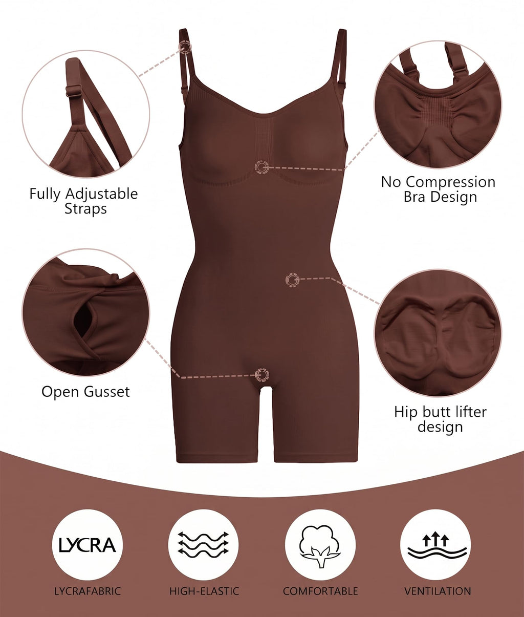 SHAPERX Shapewear for Women Tummy Control Bodysuit Mid Thigh Body Shaper Shorts for a Lifted Look