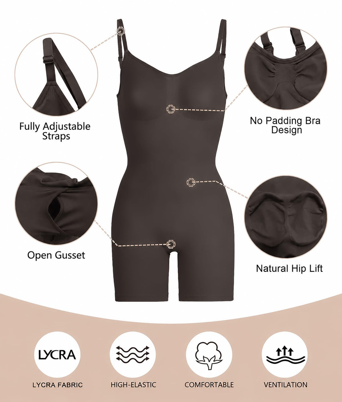 SHAPERX Shapewear for Women Tummy Control Bodysuit Mid Thigh Body Shaper Shorts for a Lifted Look