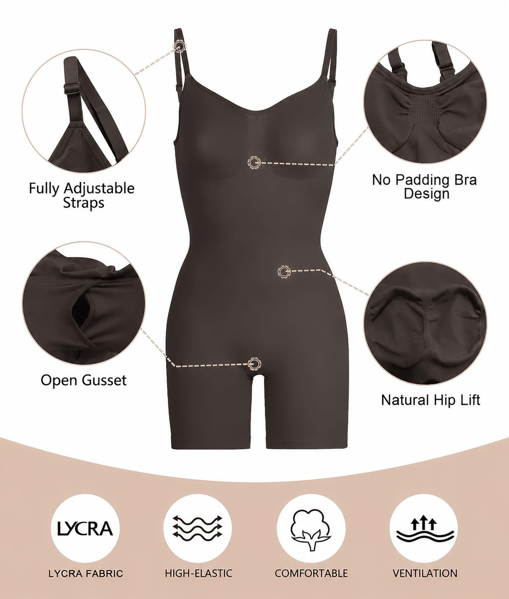 SHAPERX Shapewear for Women Tummy Control Bodysuit Mid Thigh Body Shaper Shorts for a Lifted Look