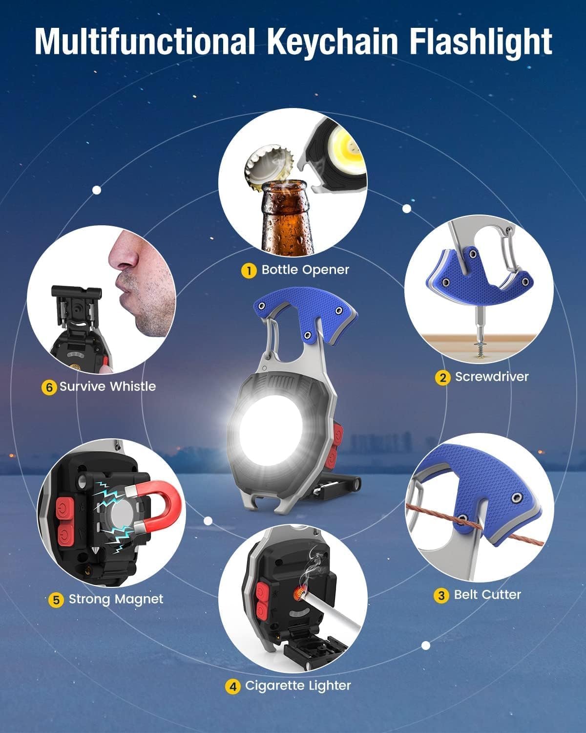 Mini el feneri, COB anahtarlık, el feneri, 7 modlu, USB şarj edilebilir çalışma lambası, 800 lümen, çok fonksiyonlu, taşınabilir, acil durum Kamp Feneri Çok Fonksiyonlu Fener