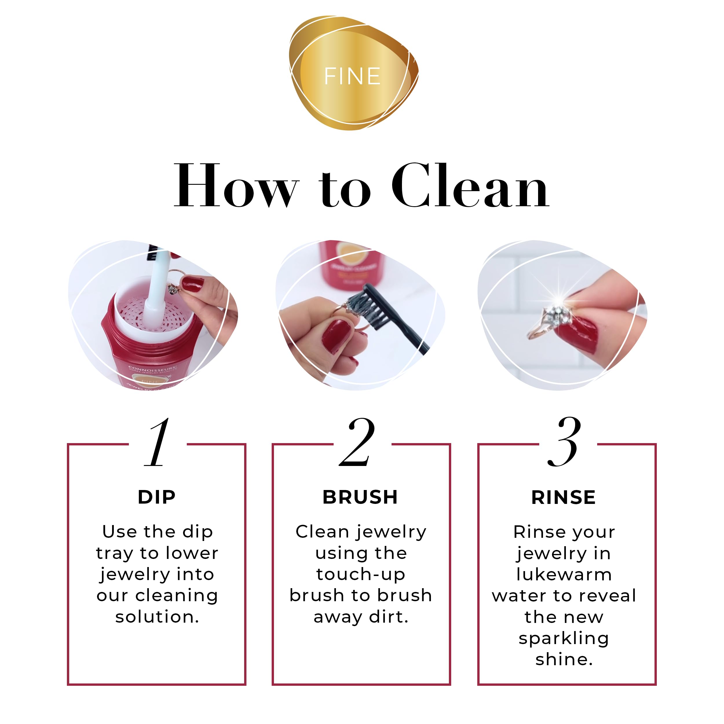 CONNOISSEURS Premium Edition Jewelry Cleaner, Value Size 9.6oz - Pick from Fine, Silver or Delicate Jewelry Cleaner