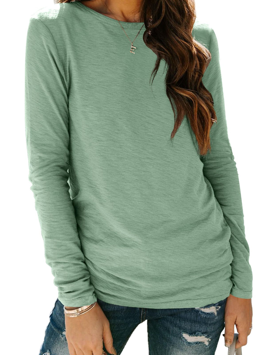 AUTOMET Women's Long Sleeve Crewneck Shirts Casual Basic Tops