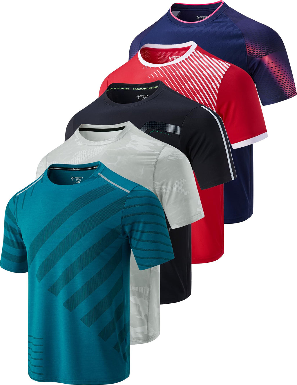 Liberty Imports 5 Pack Men's Active Quick Dry Crew Neck T Shirts