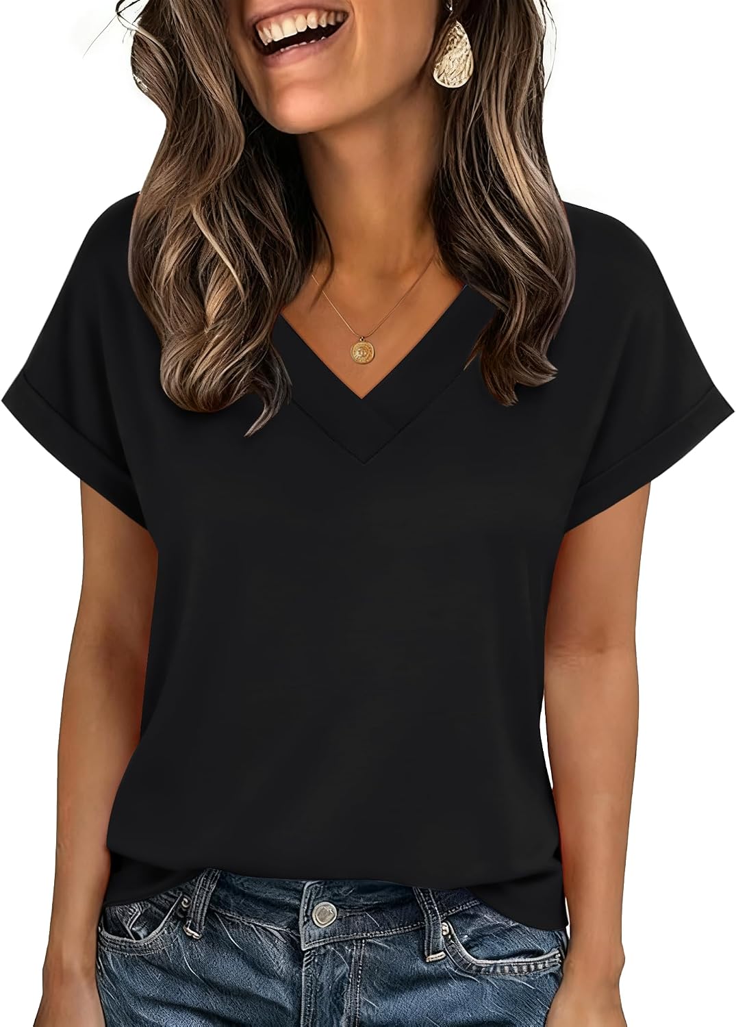 Zeagoo Womens Summer Tops Rolled Short Sleeve Shirts Dressy Casual Blouses