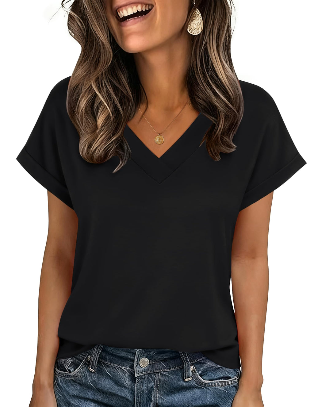 Zeagoo Womens Summer Tops Rolled Short Sleeve Shirts Dressy Casual Blouses