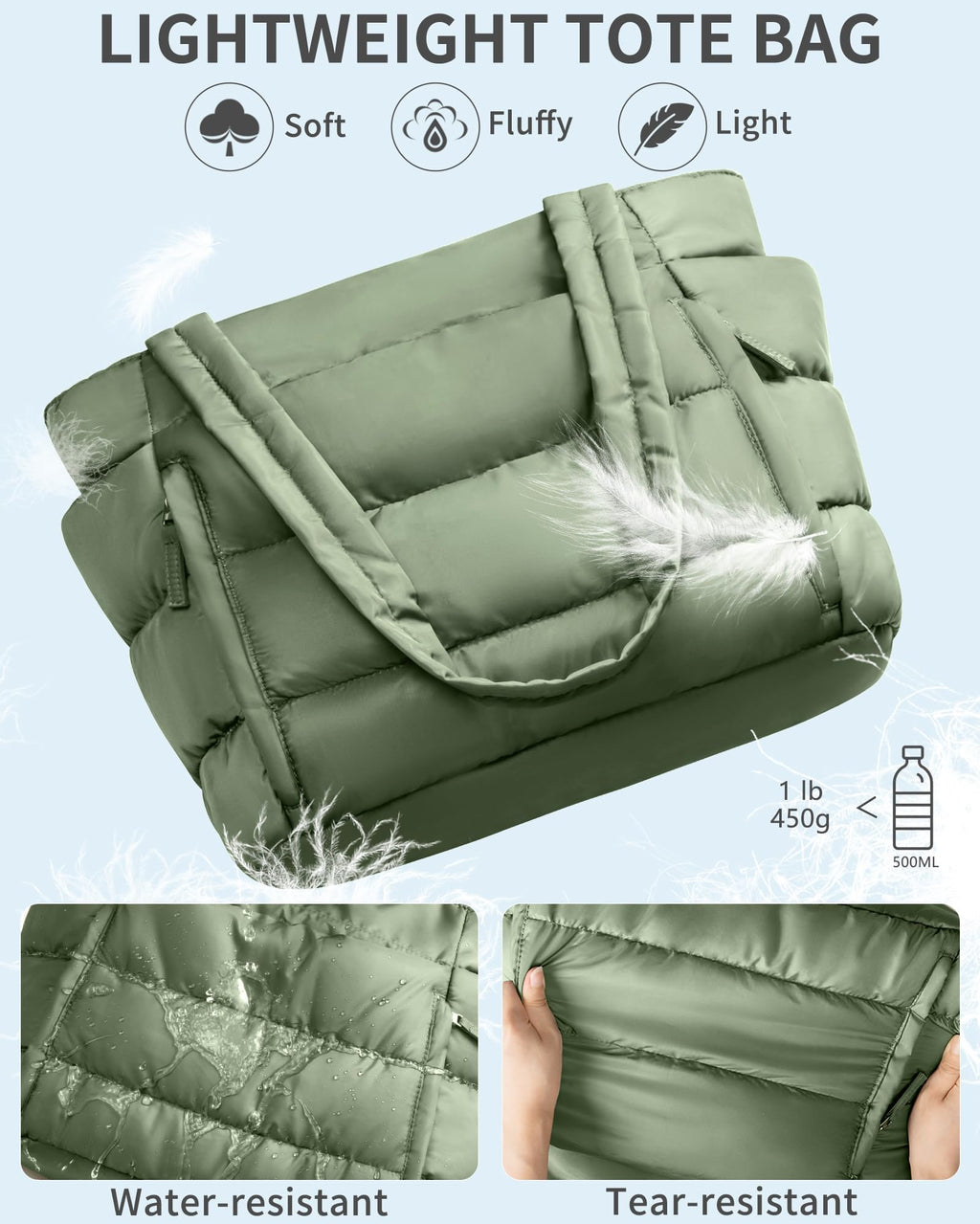 Bagstellar Puffer Tote Bag for Women, Lightweight Puffy Travel Gym Work Bag