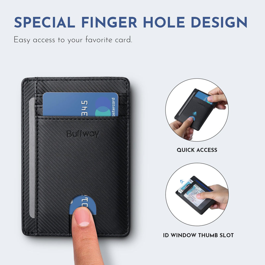 Buffway Slim Minimalist Front Pocket RFID Blocking Leather Wallets for Men and Women - Cross Black