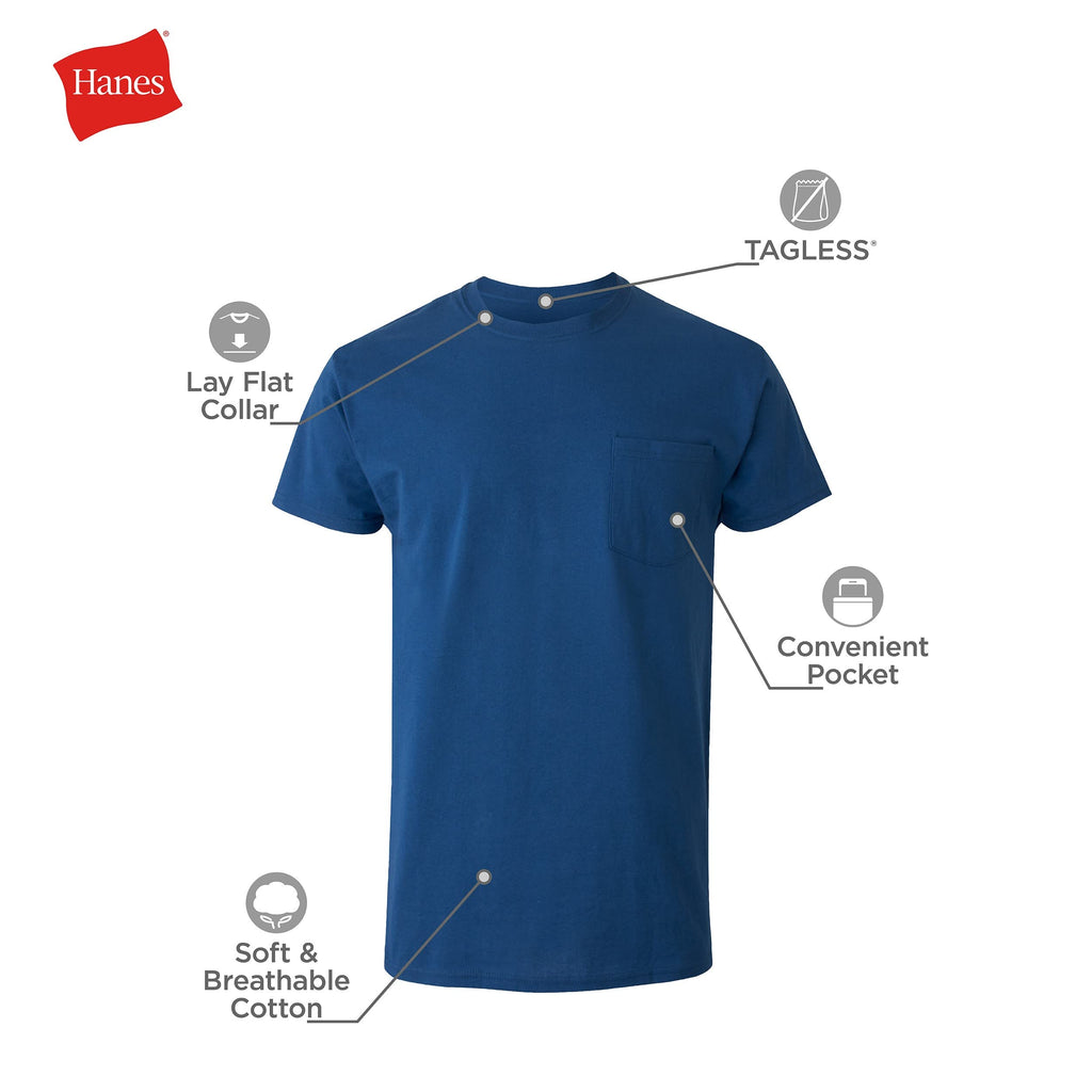 Hanes Men's Pocket T-Shirts - 6-Pack - Cotton Crewneck Tees