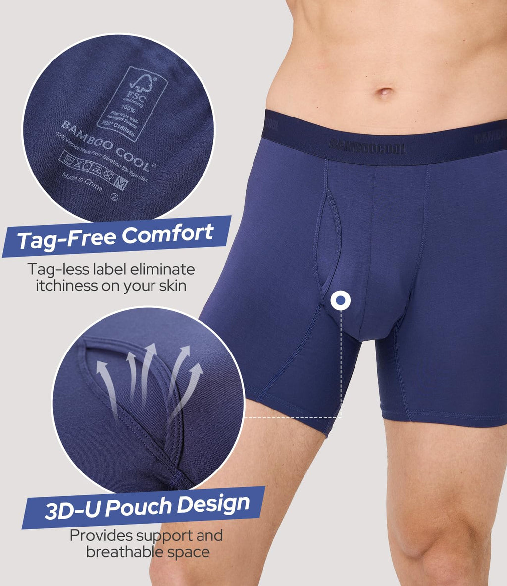 BAMBOO COOL Men's Boxer Briefs Ultra Breathable Underwear Multipack