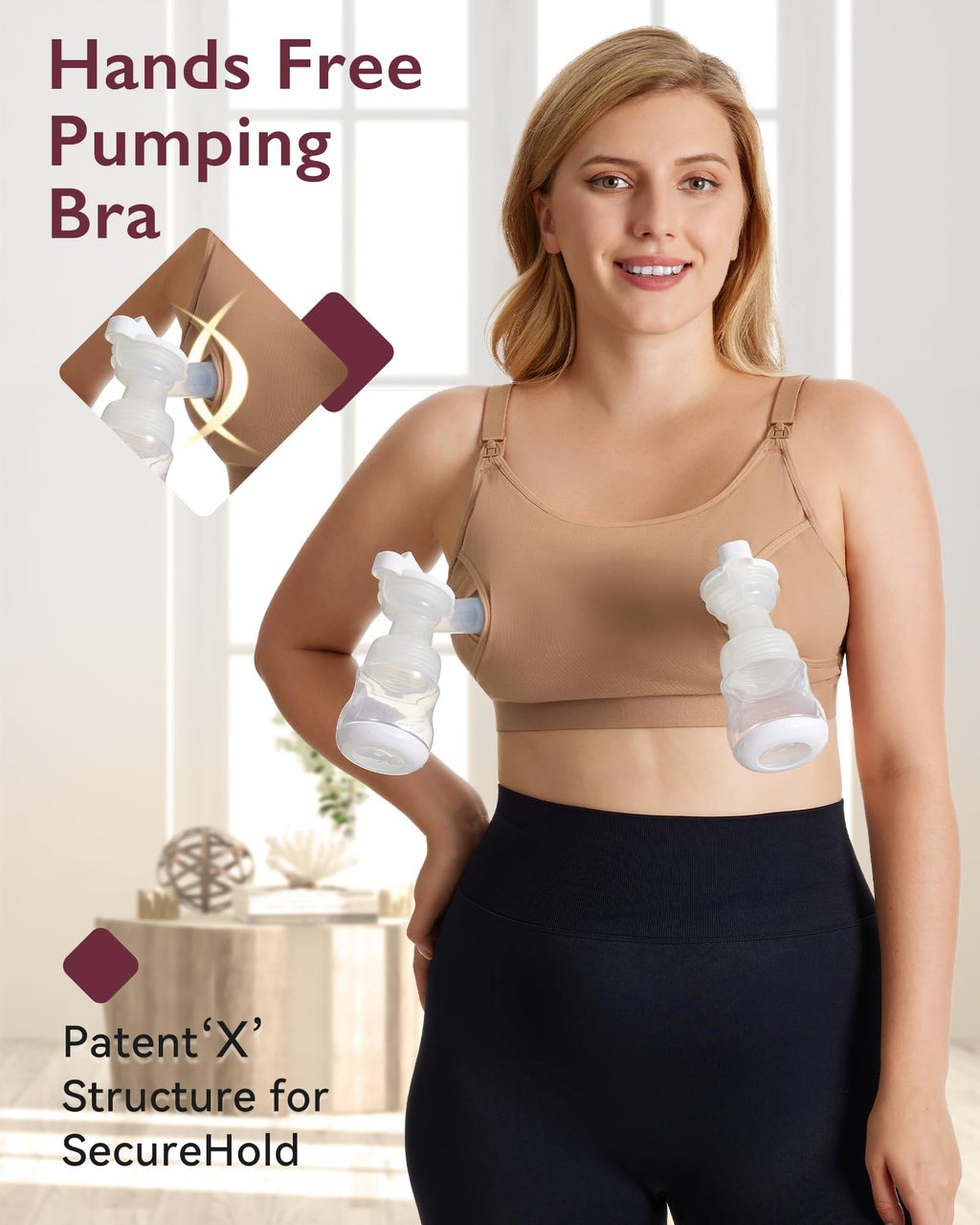 Momcozy Hands Free Pumping & Nursing Bra, Adjustable Cotton Breast Pump Bra