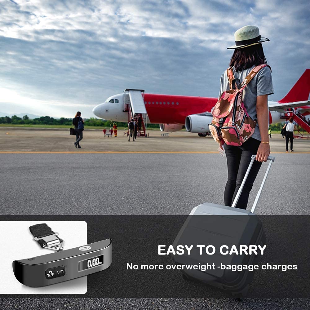 travel inspira Digital Luggage Scale – Portable Hanging Suitcase Weight Scale for Travel, 110 lb Capacity, Backlit LCD Display, Prevents Airport Overweight Fees, Battery Included