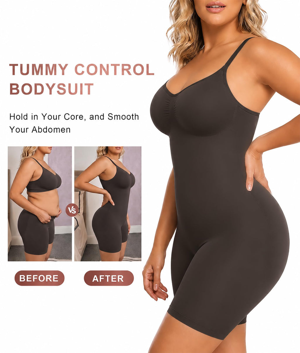 SHAPERX Shapewear for Women Tummy Control Bodysuit Mid Thigh Body Shaper Shorts for a Lifted Look