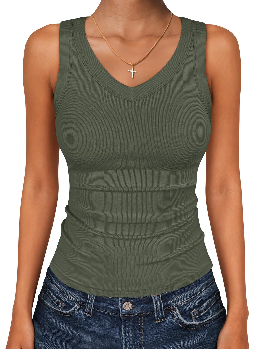 ANRABESS Tank Tops for Women V Neck Summer Sleeveless Ribbed Knit