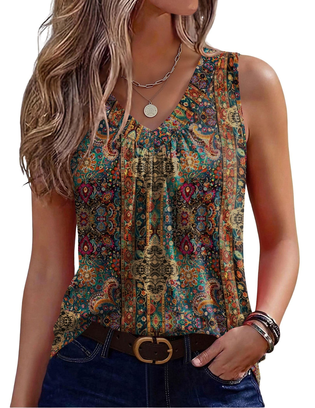 Zeagoo Womens Tank Tops Summer Sleeveless Tops V Neck Pleated Shirts