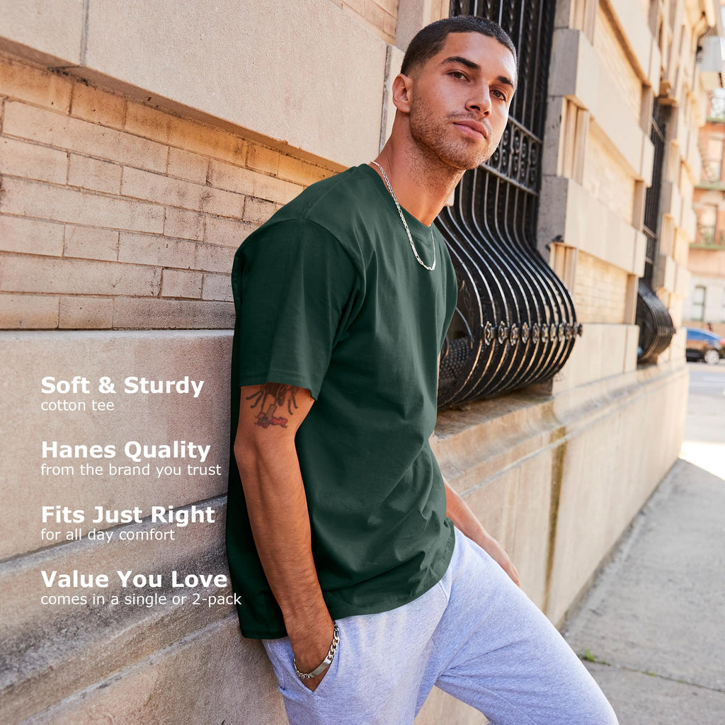 Hanes Men's Beefy-T T-Shirt, Heavyweight Cotton T-Shirts for Men, 1 or 2 Pack, Men's Tees (Tall