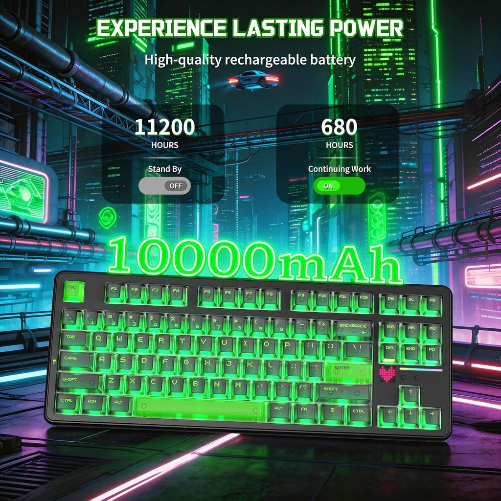 ATTACK SHARK X87 ULTRA Kablosuz Mekanik Oyun Klavyesi Dot Matrix Ekranlı, BT/2,4 GHz/Kablolu, Çift 8000Hz Yoklama Oranı,%75 Hot-Swap, 10000mAh, RGB, Shark Fin Kablosuz Alıcı, Mürekkep Gölge