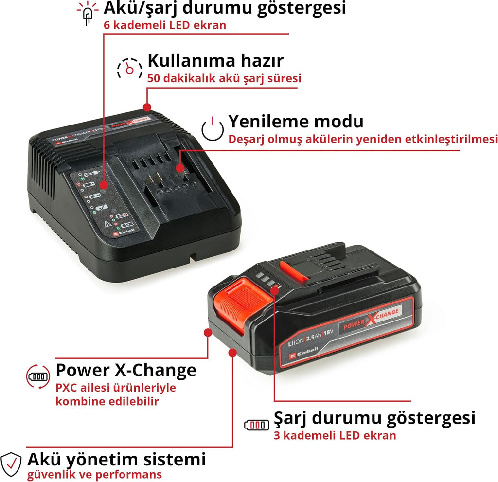 Einhell TP-CD 18/60 Li BL Akülü Vidalama Seti (2,5 Ah Akü ve Şarj Cihazı, 32 Parça Uç Seti ve Çanta Dahildir)