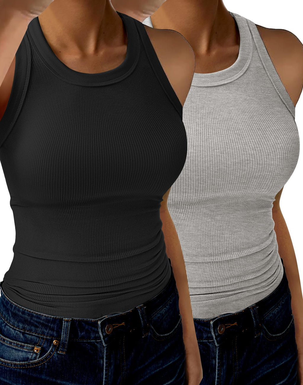 GKBK Womens Tank Tops High Neck Sleeveless Ribbed Tank Casual Basic Thick Strap Slim Fitted Racerback Shirts