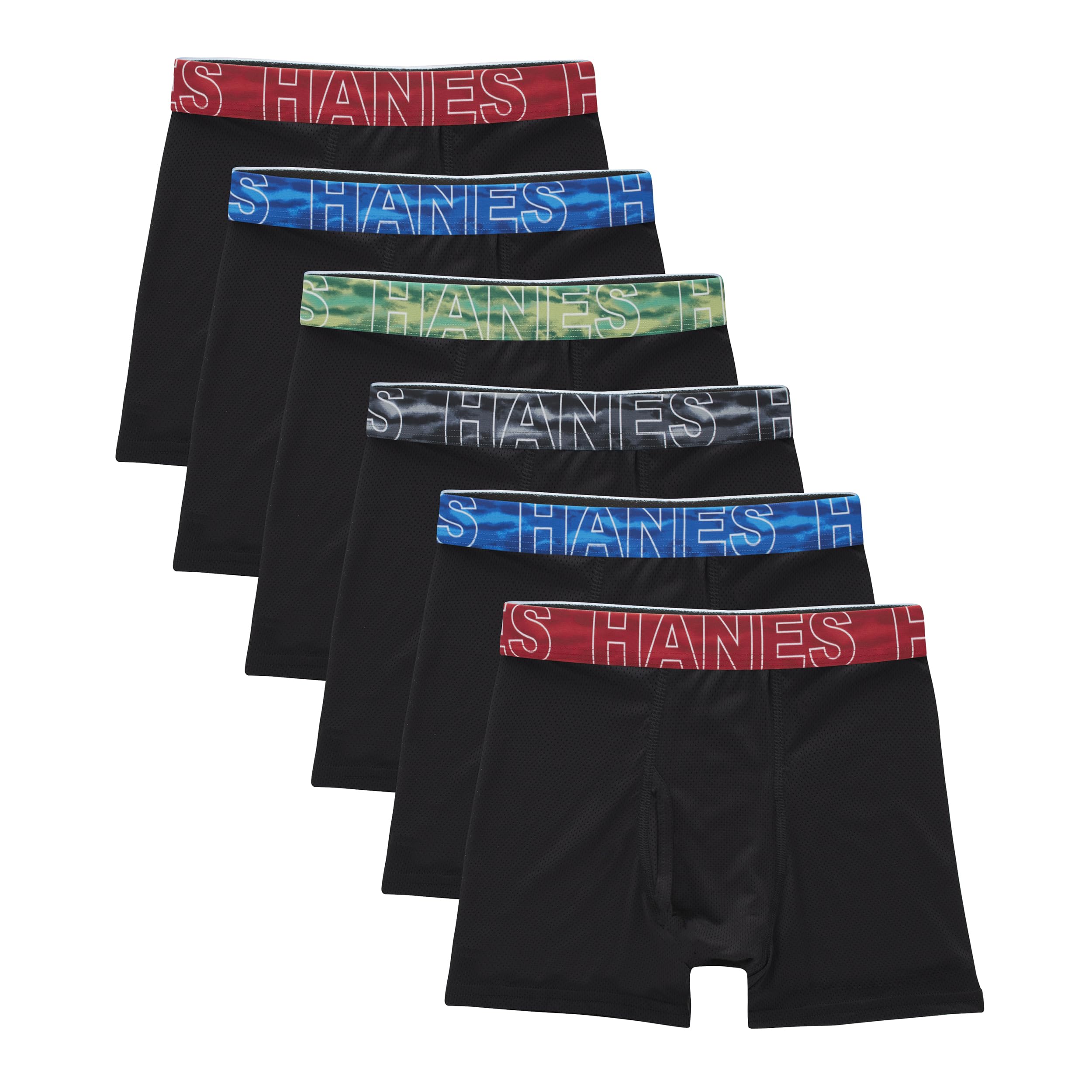 Hanes Boys' Moves Performance Underwear Boxer Brief, 6-pack, All Over Mesh Moisture Wicking Boxer Briefs