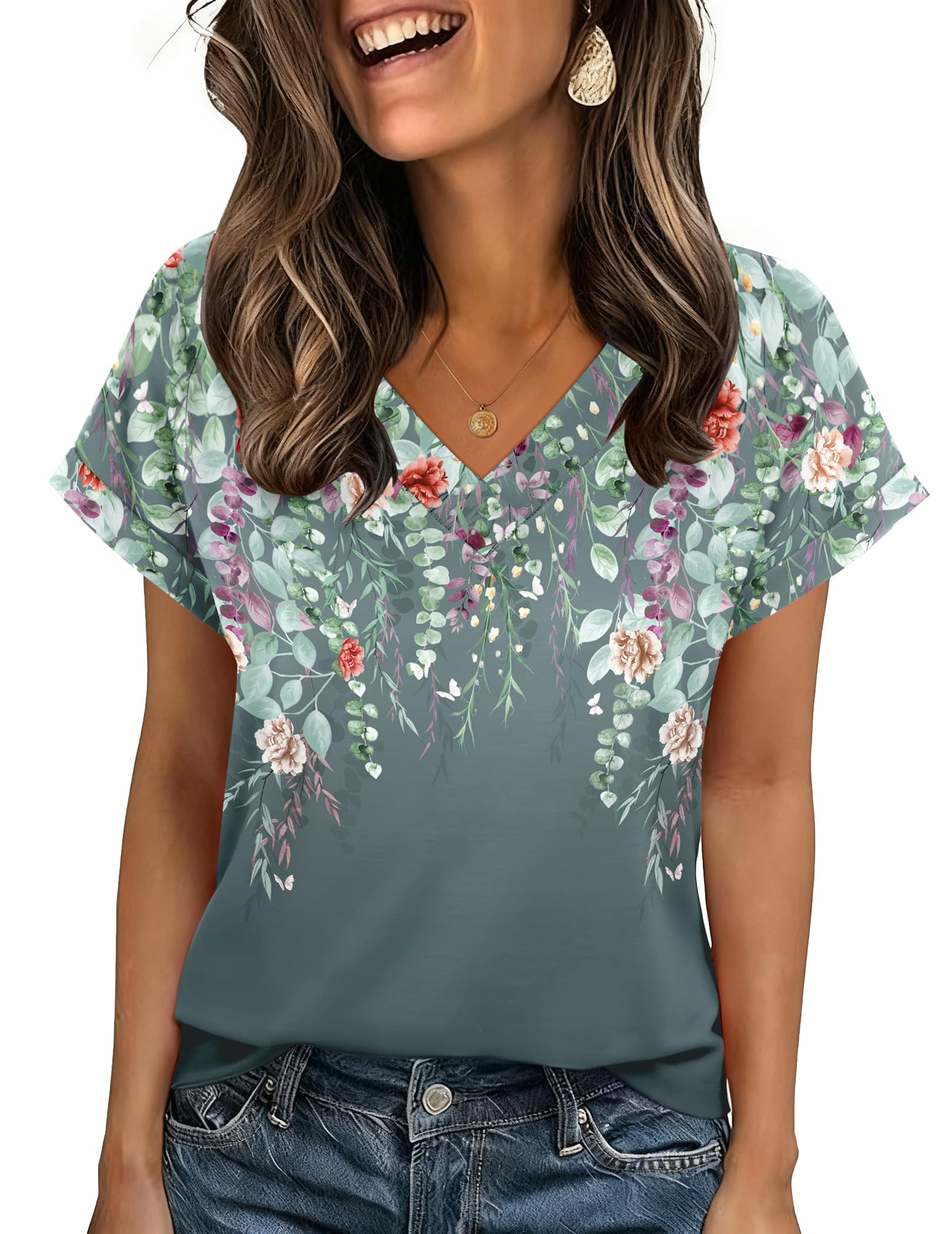 Zeagoo Womens Summer Tops Rolled Short Sleeve Shirts Dressy Casual Blouses
