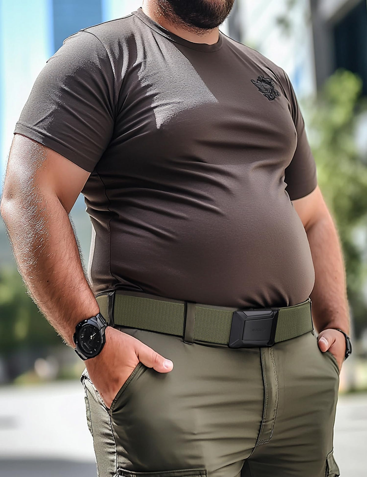 JUKMO Men's Stretch Tactical Belt, 1.5" Elastic Nylon Web with Flip Buckle